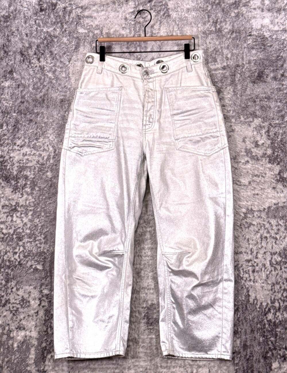Free People Jeans 28 Womens Moxie Low Slung Pull On Barrel Leg In Pinball